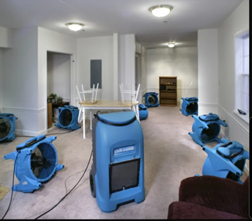 Air movers and dehumidifier setup for Water Damage Restoration in Oxon Hill